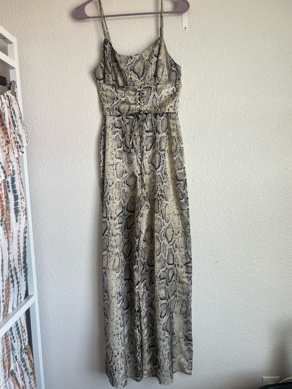 Urban Outfitters Snake Print Spaghetti Strap Jumpsuit in Beige and Black